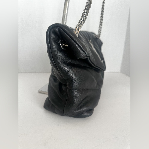 SAINT LAURENT Lambskin Quilted Toy Loulou Puffer Monogram Chain Satchel Black - Picture 5 of 13